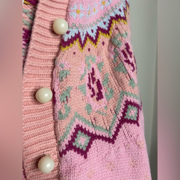 LoveShackFancy Honeypie Classic Boyfriend Cardigan Berry Smash Pearl Button Up - Picture 10 of 14